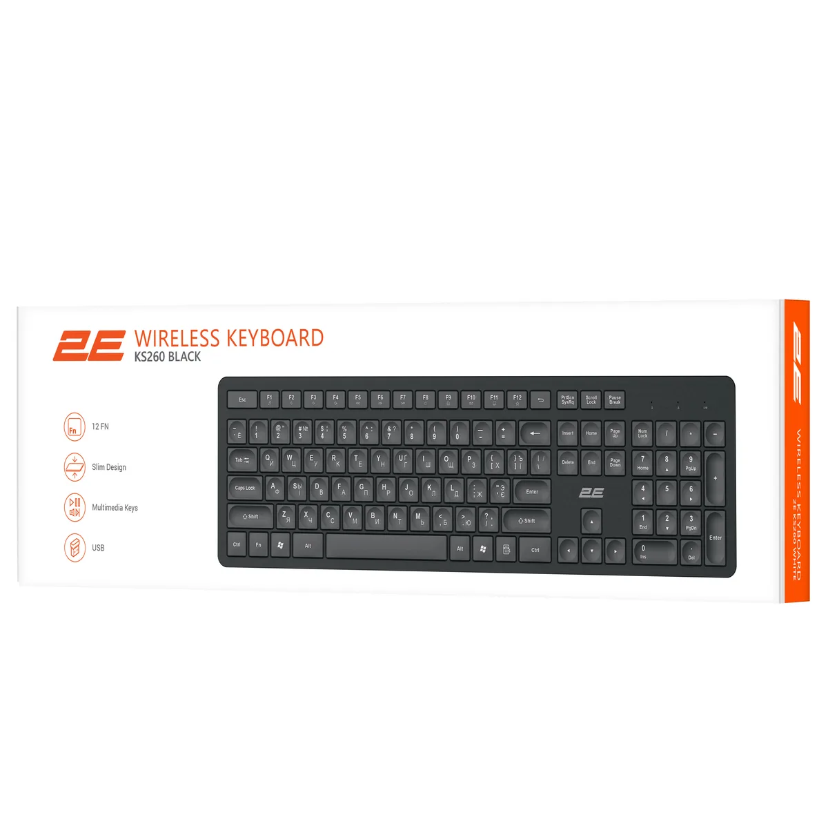 Клавіатура мембранна 2E KS260 106key, WL, EN/UK/RU, чорний