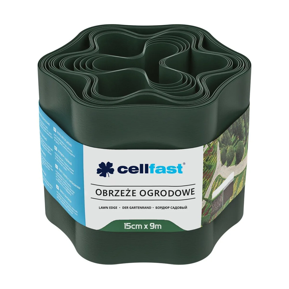 Газонна стрічка Cellfast, бордюрна, хвиляста, 15 см x 9 м, темно-зеленого кольору.