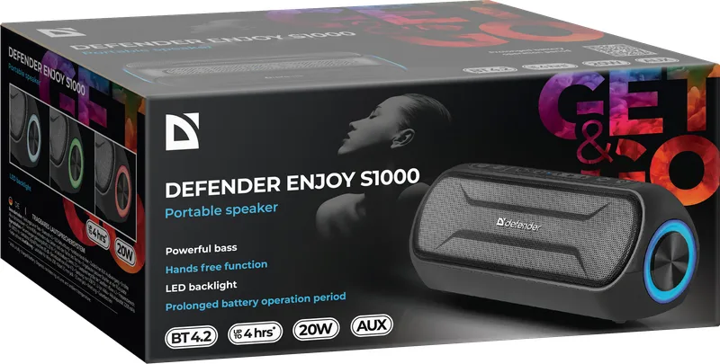 Портативна акустика Defender Гума Пластик 8х8х18 см Чорна