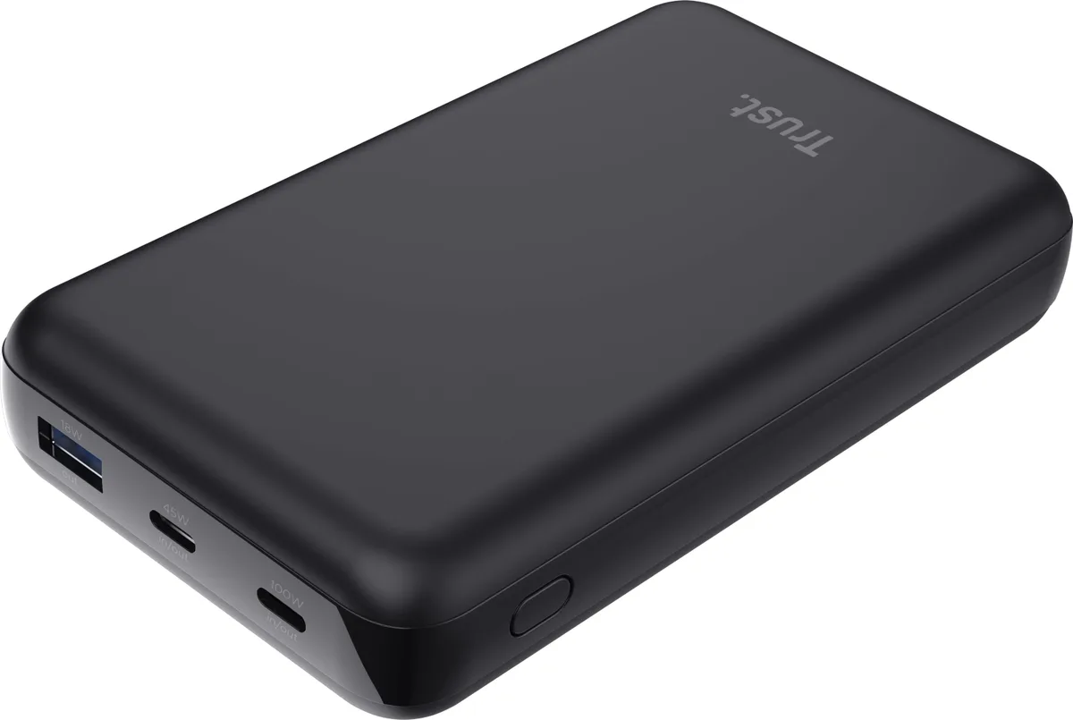 Акумулятор портативний літій-іонний power bank Trust Laro, 20000 мА·год, USB-A/2хUSB-C, 100w, чорний