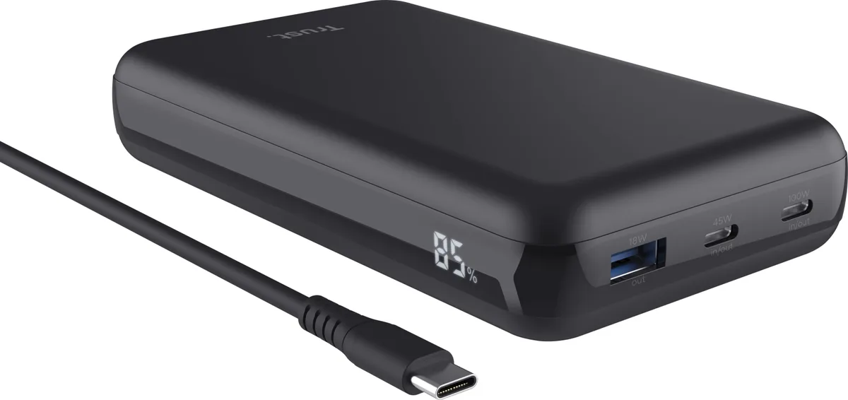 Акумулятор портативний літій-іонний power bank Trust Laro, 20000 мА·год, USB-A/2хUSB-C, 100w, чорний