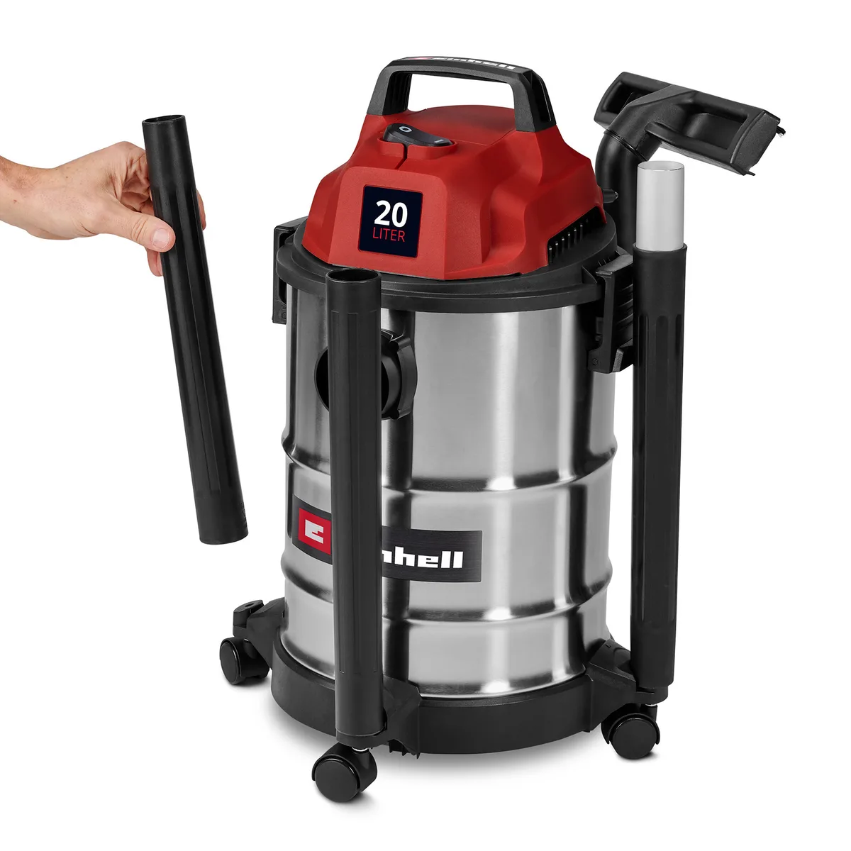Професійний пилосос Einhell TC-VC 2045 S: 900 Вт, 180 мБар, 20 л, шланг 1.5 м, вага 3.5 кг.