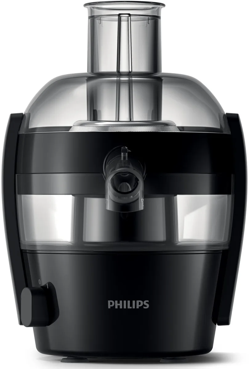 Соковитискач Philips Viva Collection, потужність 500 Вт, об'єм чаші 0,5 л, об'єм жмиху 1 л, пластиковий корпус, чорний.