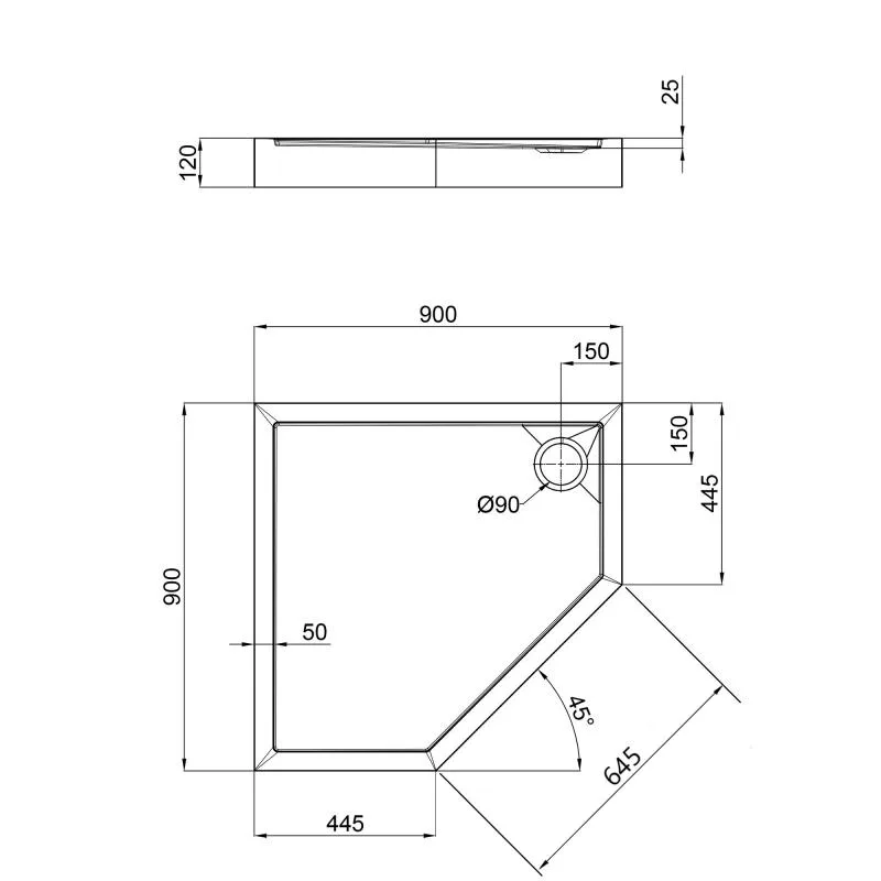 Душевой поддон Qtap Diamond 90x90 см акриловый белый с сифоном
