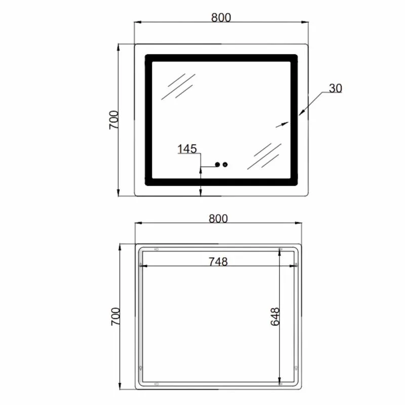 Зеркало Lidz Kubis 700х800 мм LED-подсветка Touch антизапотевание алюминий/пластик