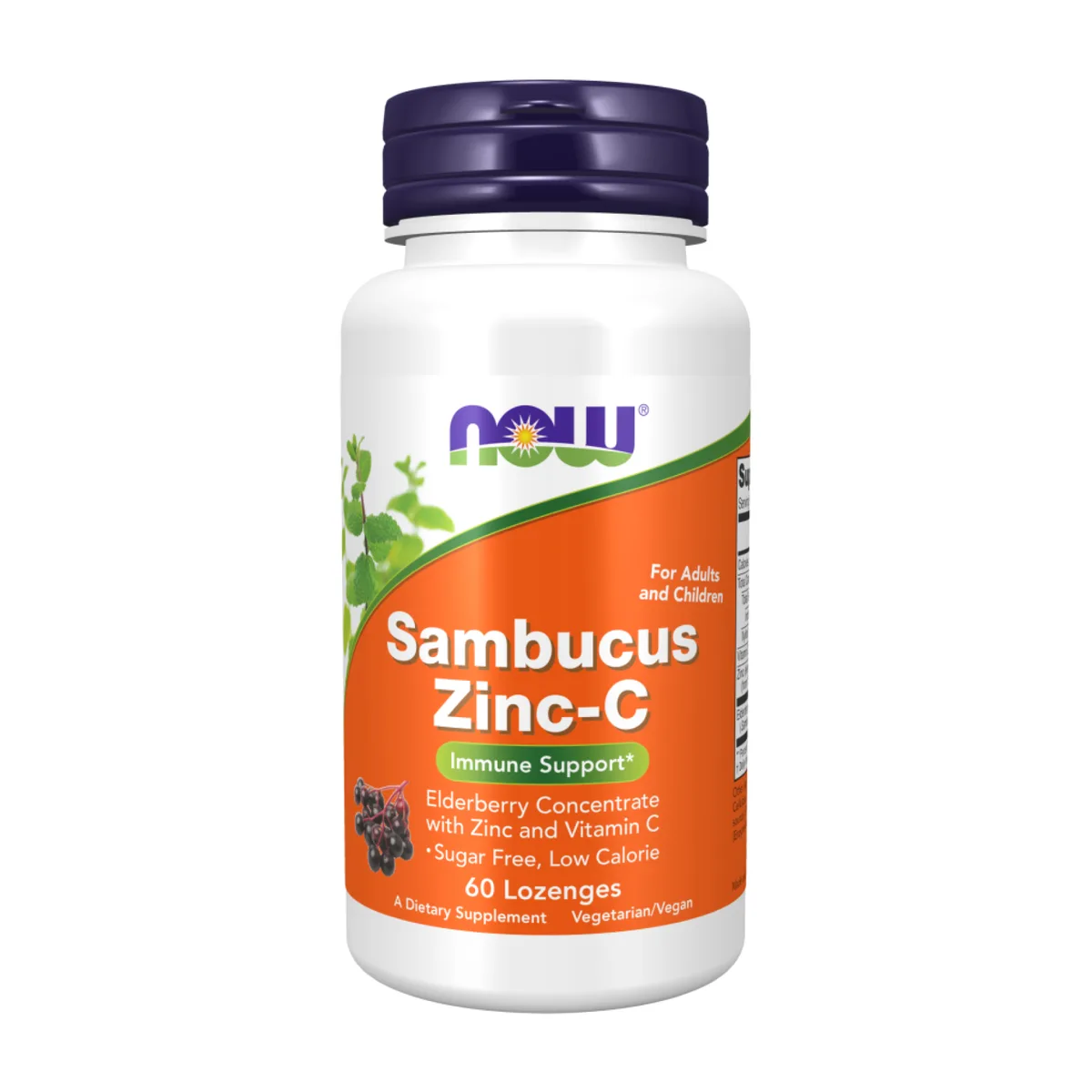 Sambucus Zinc-C жувальні льодяники Now Foods 60 пастилок з екстрактом бузини та вітаміном C