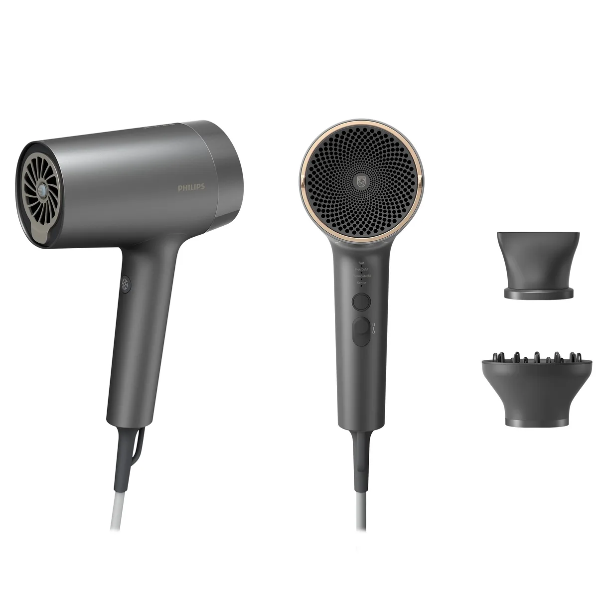 Фен Philips 7000 Series, 1800 Вт, 4 режима работы, DC мотор, диффузор, ионизация, холодный обдув, серый