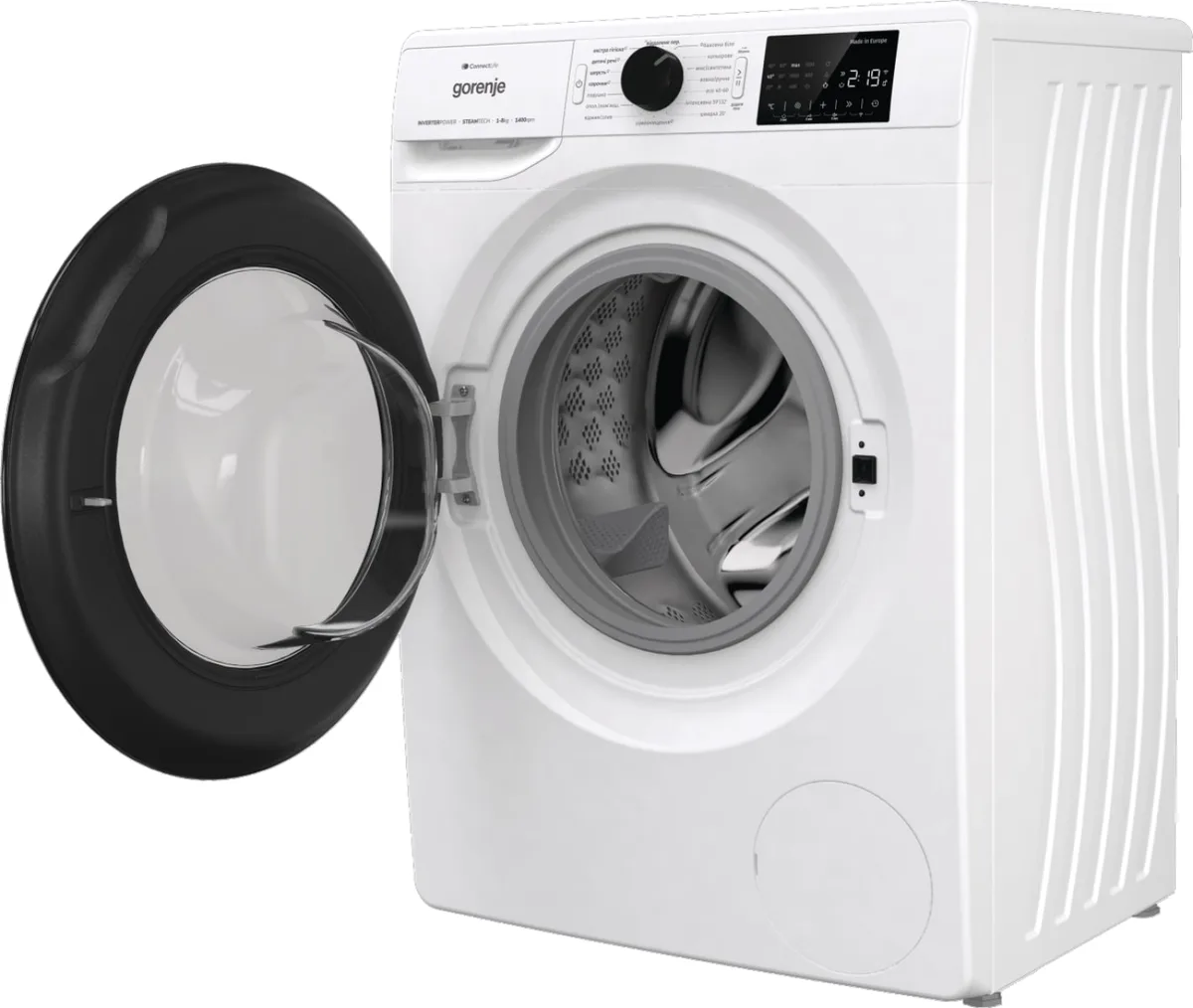 Фронтальная стиральная машина Gorenje, 8 кг, 1400 об/мин, класс энергопотребления A+++, 46,5 см, с дисплеем, инверторным двигателем, функцией пара и Wi-Fi, белая