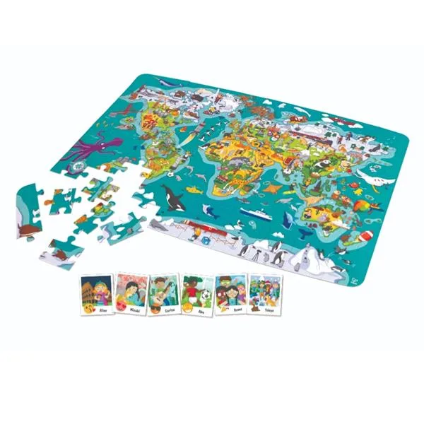 Пазл Hape Карта світу 100 ел. Пластик 42х24 см Різнокольоровий