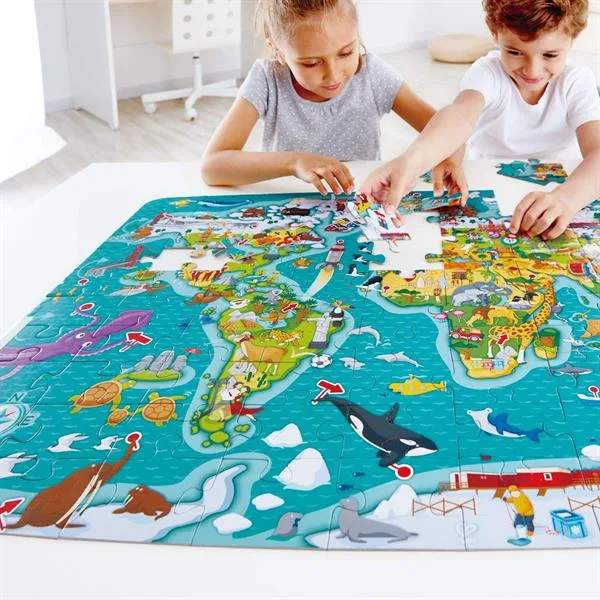 Пазл Hape Карта світу 100 ел. Пластик 42х24 см Різнокольоровий