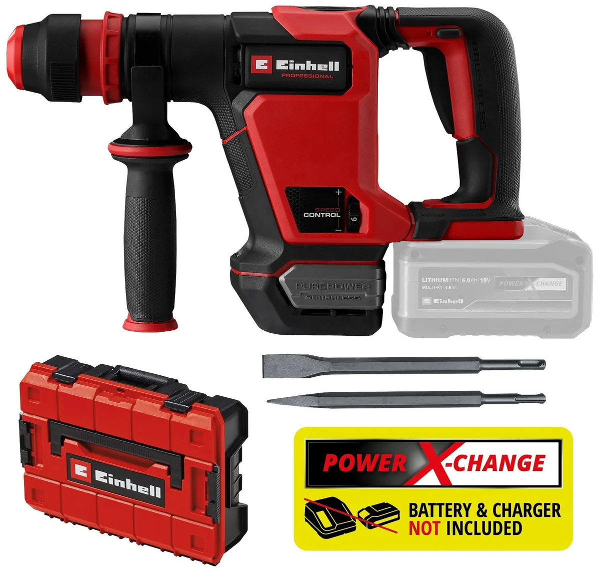 Акумуляторний відбійний молоток Einhell TP-DH 18/4 Li BL - Solo 18Вт, 4Дж, 4600 об/хв, 2.88 кг без батареї та зарядного пристрою.