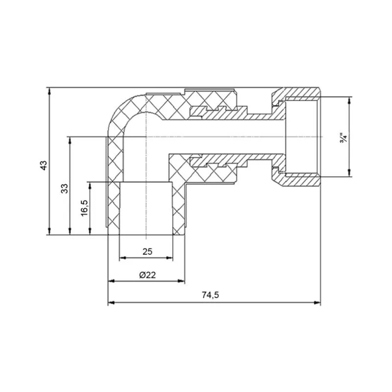 Кутник PPR 25х3/4" Сірий з латунною гайкою 90° ВР Поліпропілен