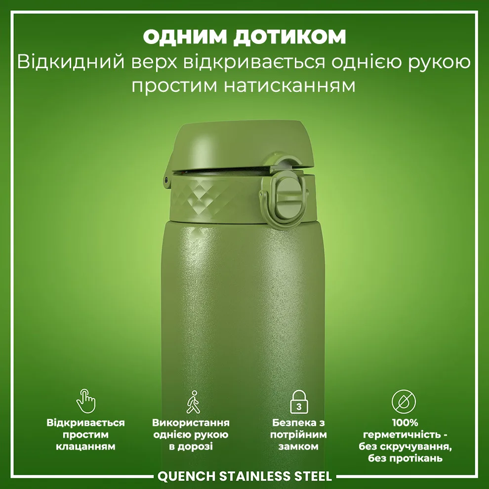 Бутылка ION8 нержавеющая сталь 1200 мл зеленая.