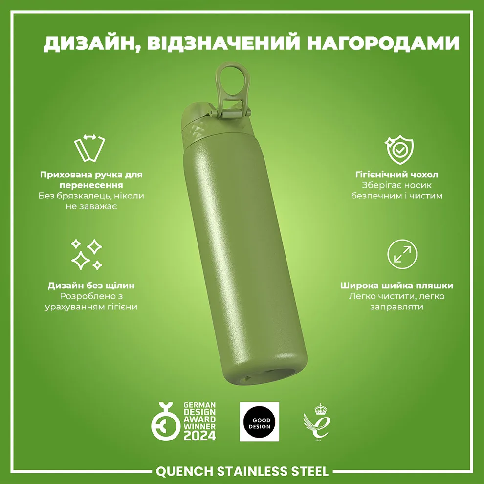 Бутылка ION8 нержавеющая сталь 1200 мл зеленая.