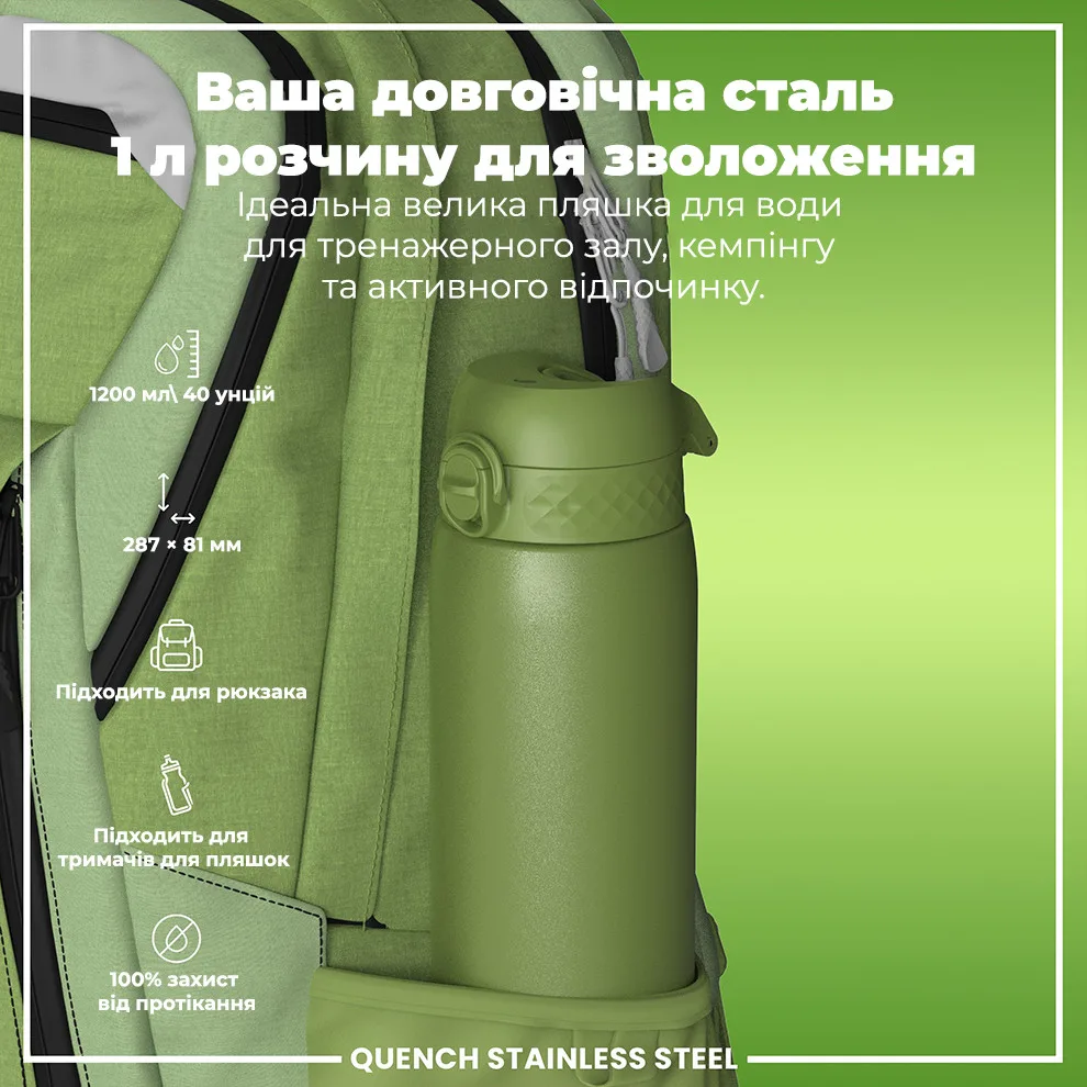 Бутылка ION8 нержавеющая сталь 1200 мл зеленая.