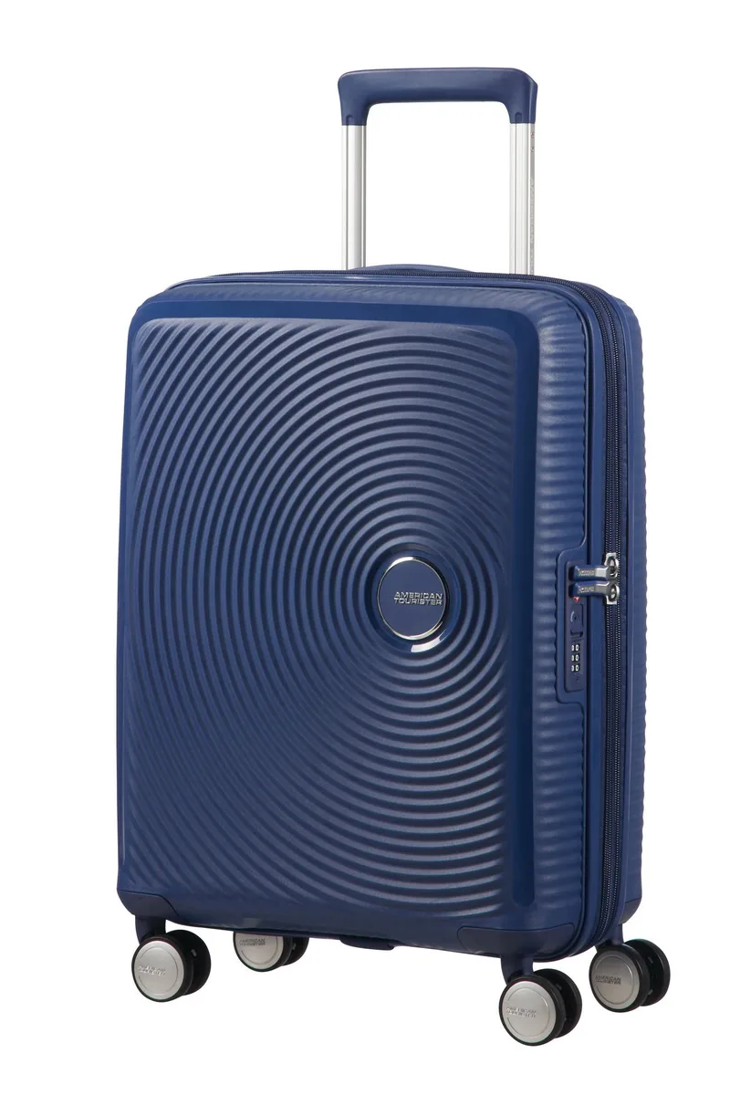 Валіза American Tourister, Soundbox, поліпропілен, мала, 55см, 35.5/41л, TSA, 4 колеса, EXP, темно-синій