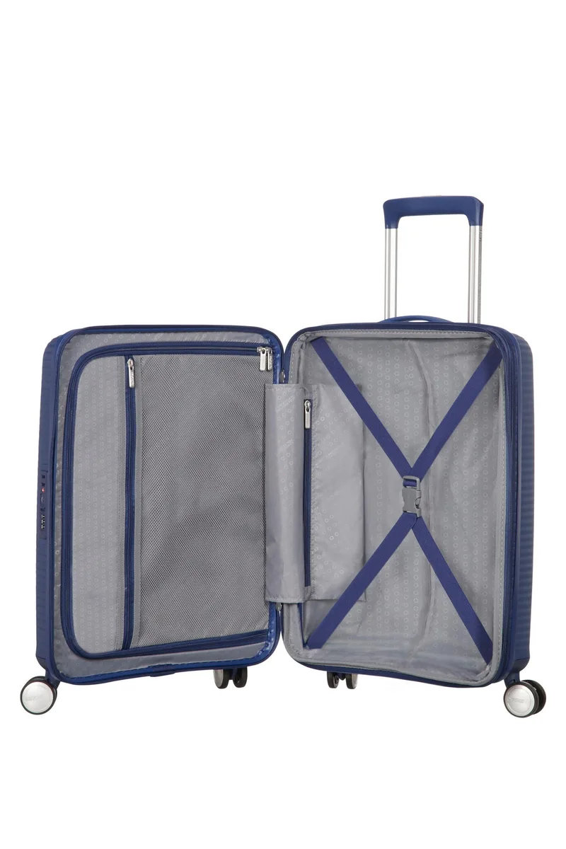 Валіза American Tourister, Soundbox, поліпропілен, мала, 55см, 35.5/41л, TSA, 4 колеса, EXP, темно-синій