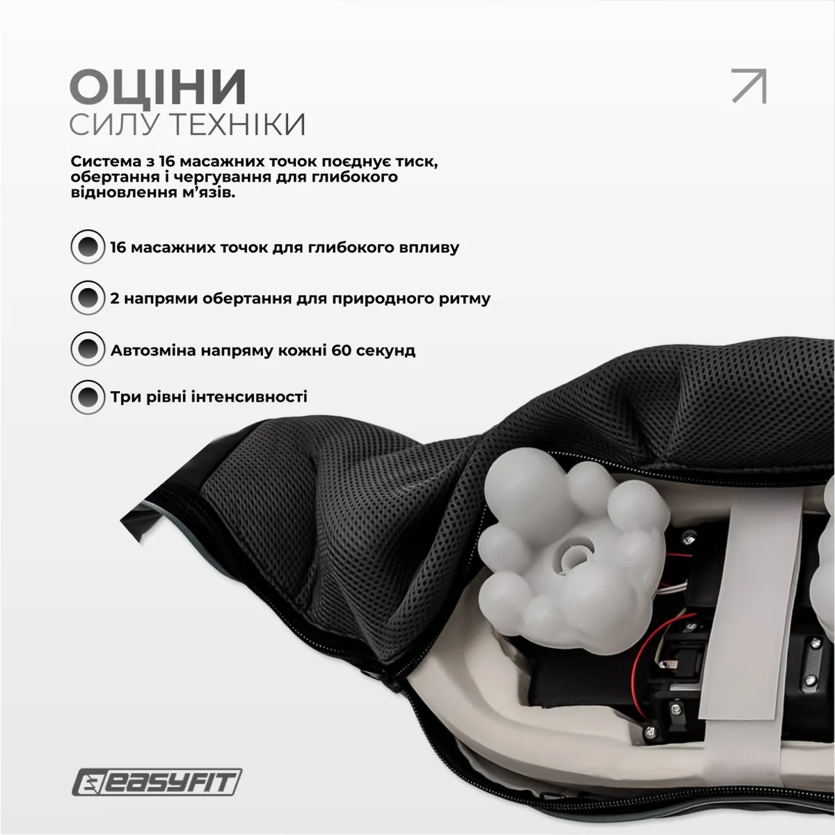 Масажер для шиї та плечей EasyFit Shiatsu 38х19х16 см еко-шкіра Чорний