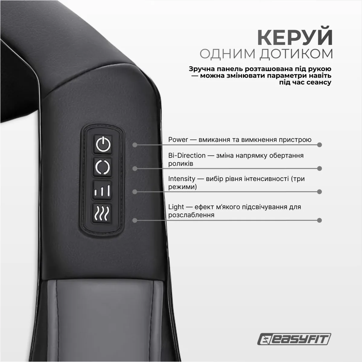 Масажер для шиї та плечей EasyFit Shiatsu 38х19х16 см еко-шкіра Чорний