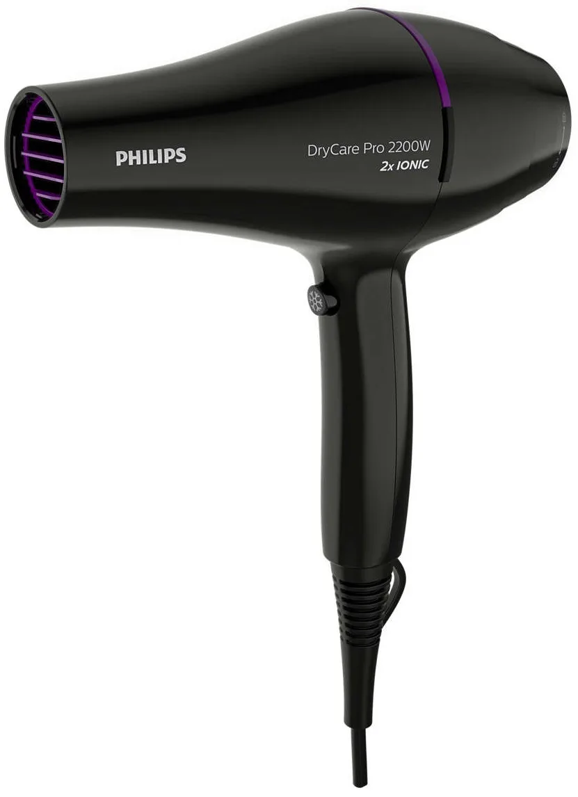 Фен Philips профессиональный 2200 Вт черный с ионизацией и насадками 9 мм, 2 скорости, 2 температуры.