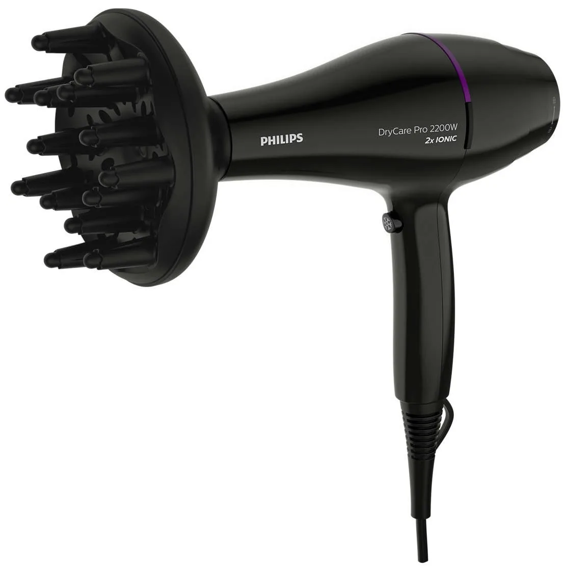Фен Philips профессиональный 2200 Вт черный с ионизацией и насадками 9 мм, 2 скорости, 2 температуры.