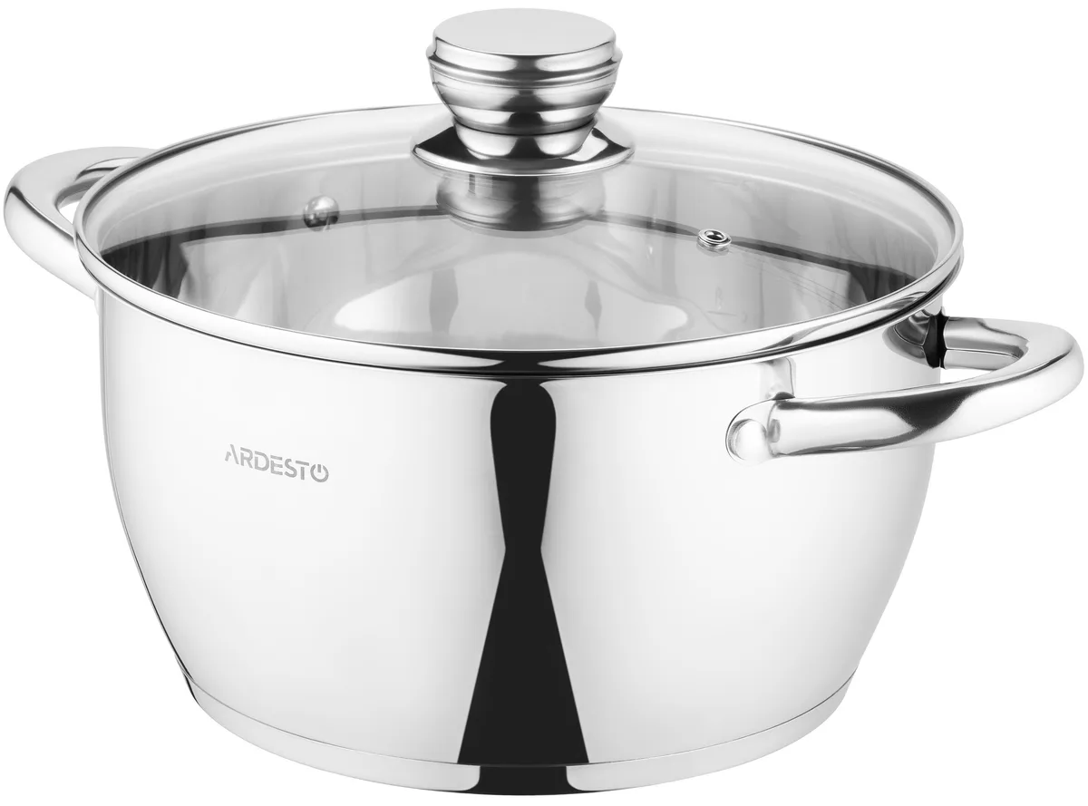 Каструля з прозорою кришкою ARDESTO Gemini Lucca, об'ємом 5.5 л, з нержавіючої сталі.