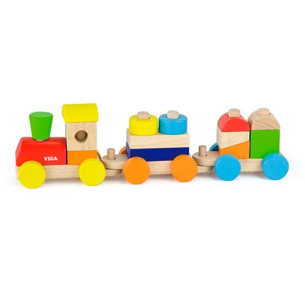 Дерев'яний поїзд Viga Toys з бука 45х9х19 см різнокольорові кубики