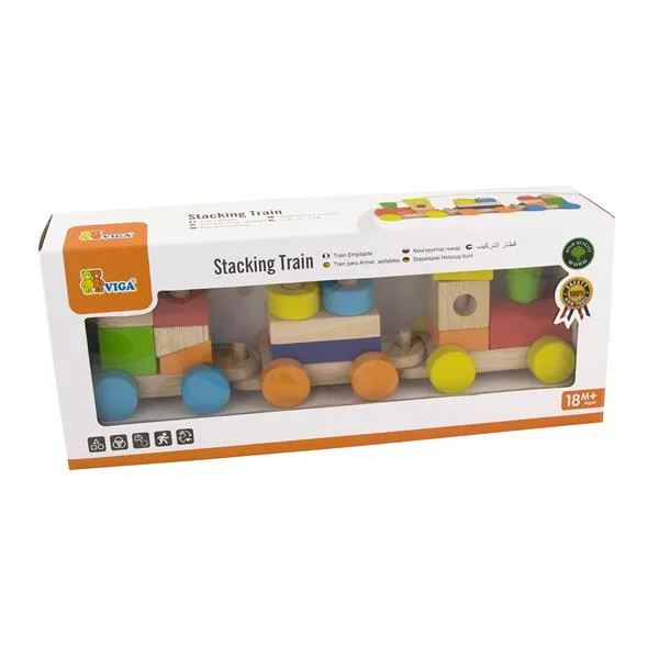 Дерев'яний поїзд Viga Toys з бука 45х9х19 см різнокольорові кубики