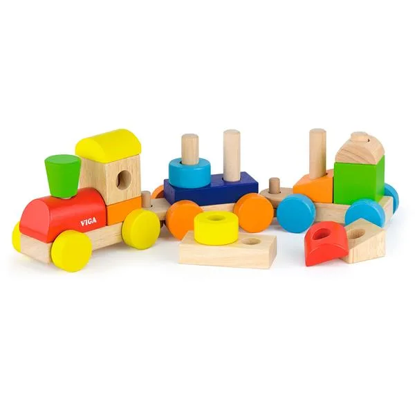 Дерев'яний поїзд Viga Toys з бука 45х9х19 см різнокольорові кубики