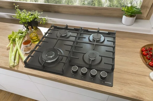 Газова варильна поверхня Gorenje Нержавіюча сталь 60х52 см Чорна 4 конфорки