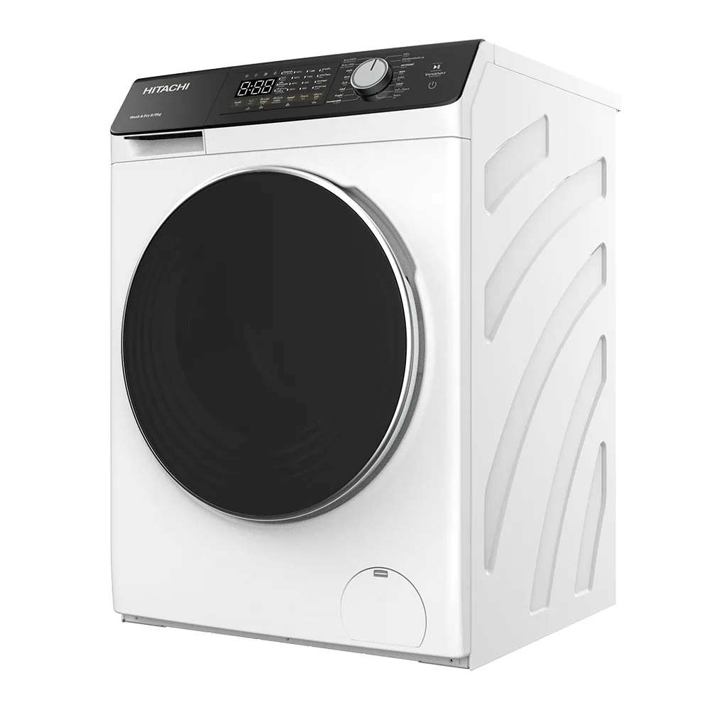 Фронтальна прально-сушильна машина Hitachi, 8(5) кг, 1400 об/хв, клас A, 60 см, з дисплеєм, функцією пари, інверторний двигун, біл
