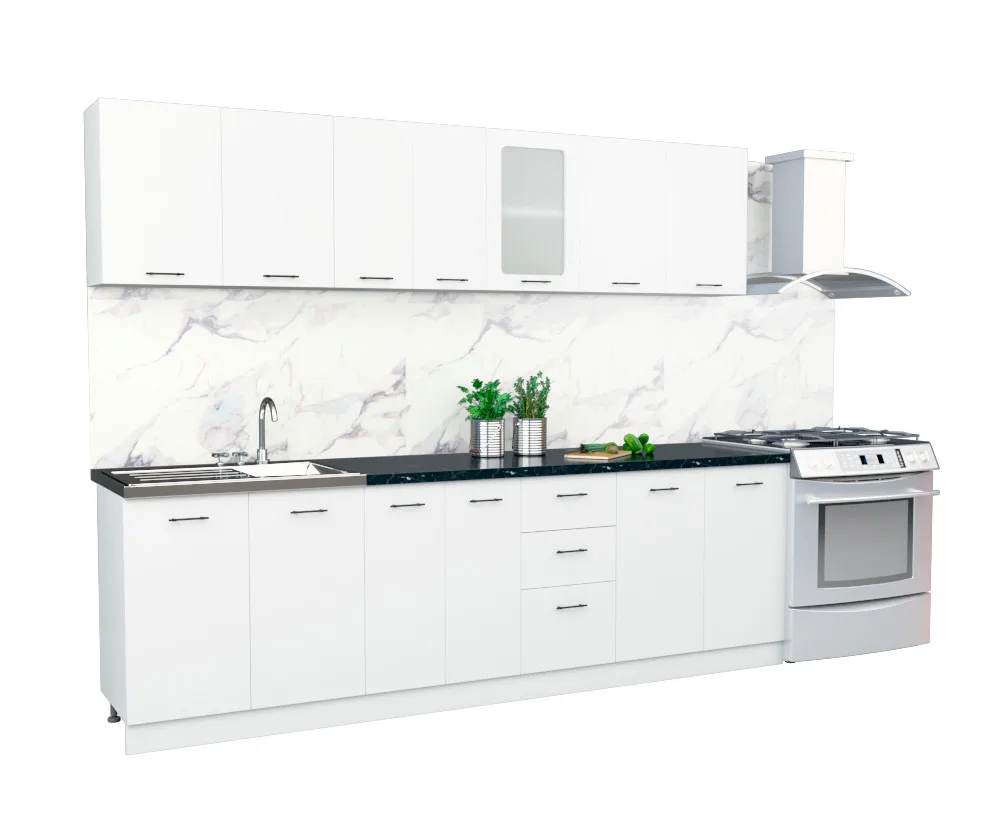 Кухня Comfort 2,6 м Белая для дома с матовым стеклом модульная мебель для кухни и столовой