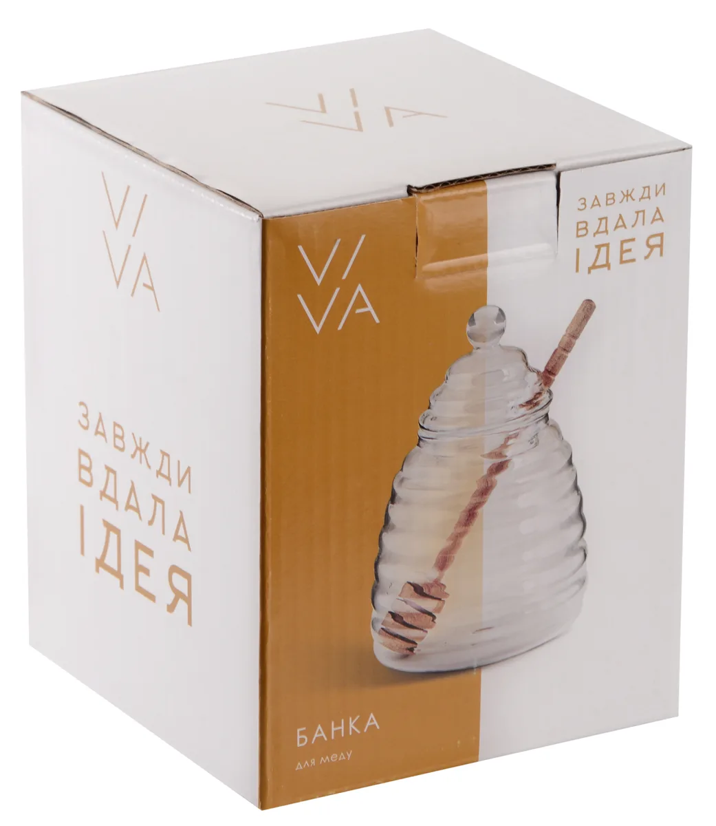 Банка Viva Honey скляна 0,4 л з дерев'яною ложкою
