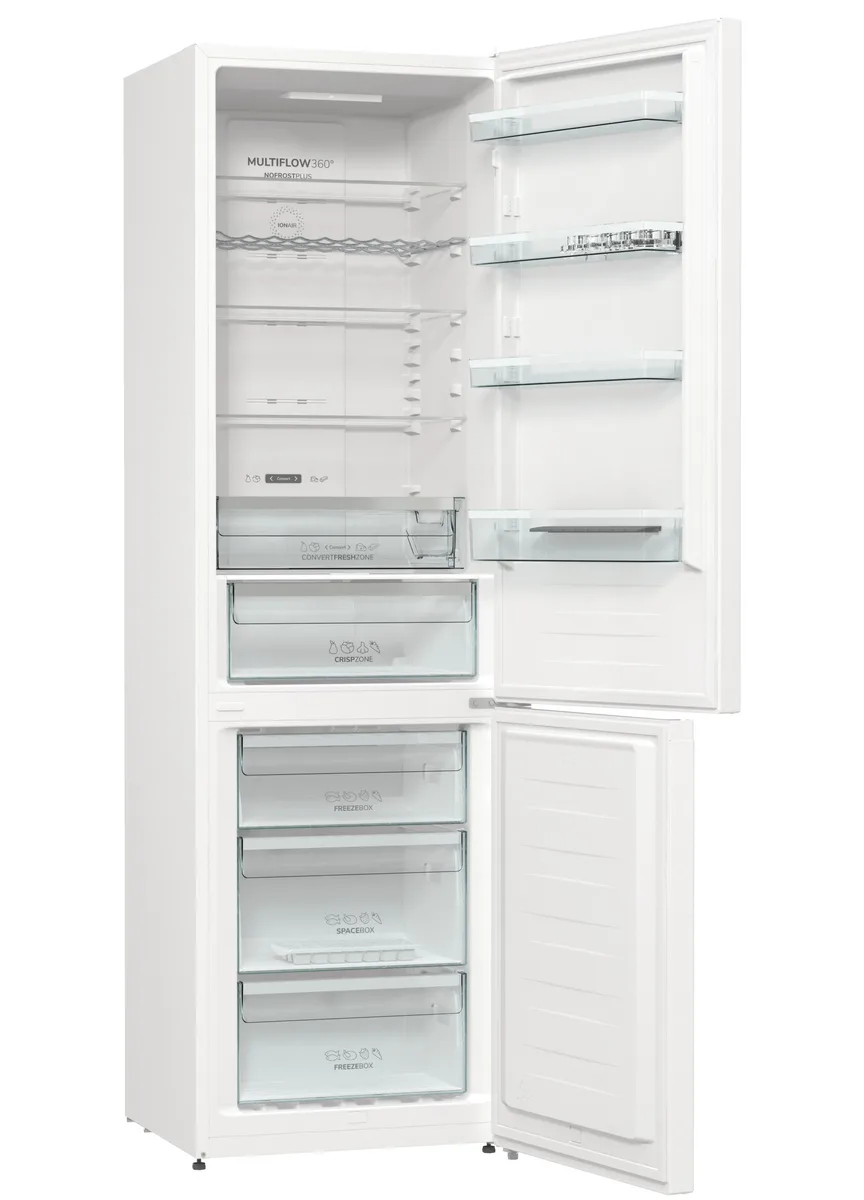 Холодильник Gorenje NRK6202AW4 с нижней морозильной камерой, 200х60х60 см, 2 двери, объем 235(96)л, класс энергоэффективности А++, Total No Frost, Зона свежести