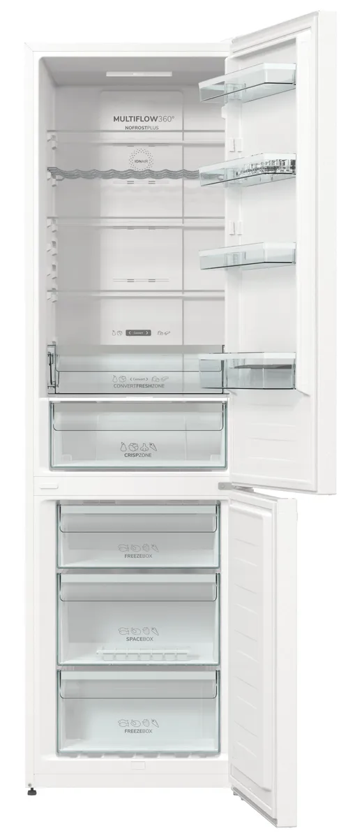 Холодильник Gorenje NRK6202AW4 с нижней морозильной камерой, 200х60х60 см, 2 двери, объем 235(96)л, класс энергоэффективности А++, Total No Frost, Зона свежести
