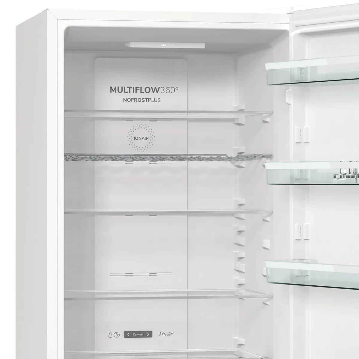 Холодильник Gorenje NRK6202AW4 с нижней морозильной камерой, 200х60х60 см, 2 двери, объем 235(96)л, класс энергоэффективности А++, Total No Frost, Зона свежести