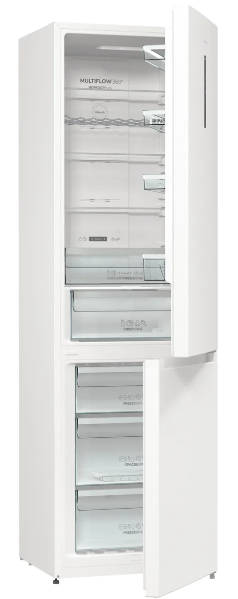Холодильник Gorenje NRK6202AW4 с нижней морозильной камерой, 200х60х60 см, 2 двери, объем 235(96)л, класс энергоэффективности А++, Total No Frost, Зона свежести