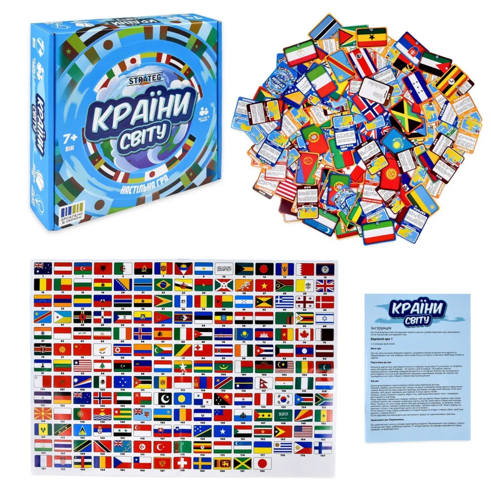Карточна гра Країни світу 220 карток 25х26х5 см Пластик Багатоколірна
