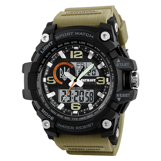 Наручні годинники Patriot 012BKKHUASI водонепроникні 50 м хаки 52х52 мм