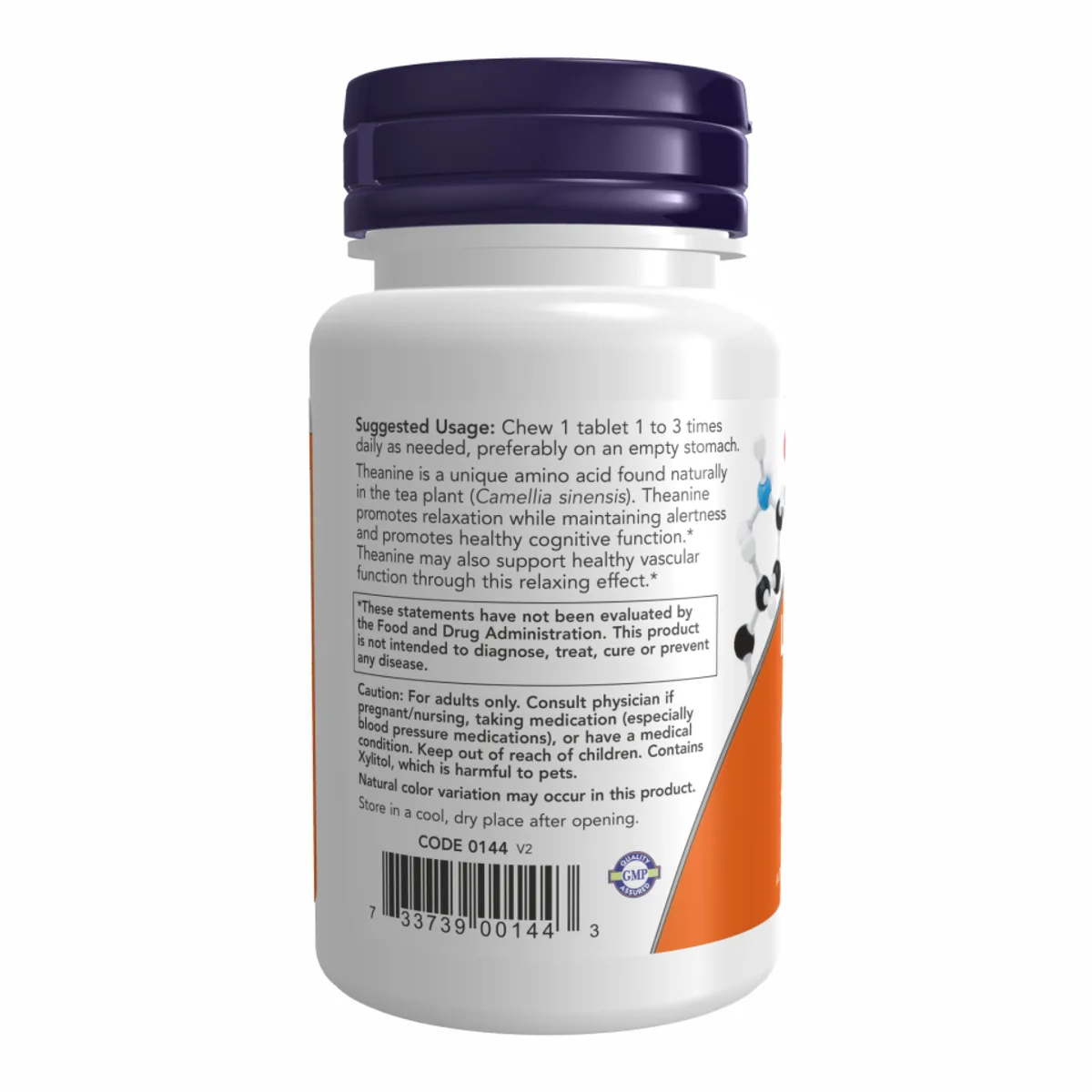 L-Theanine 100 мг NOW Foods пастилки 90 шт для розслаблення, концентрації, емоційного балансу