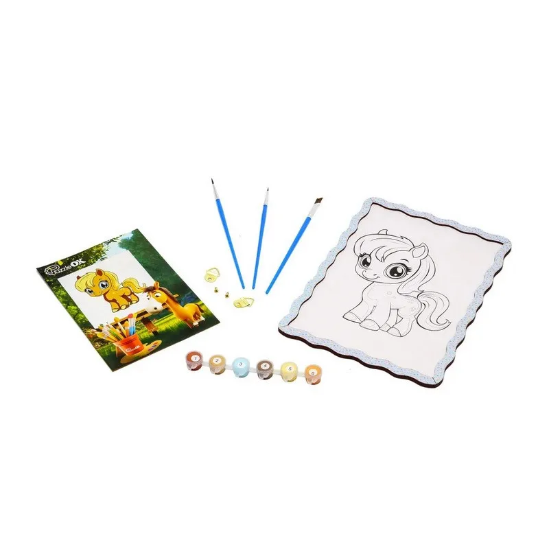 Детский набор для росписи по дереву PuzzleOK ХДФ A4 Пони 6 красок 3 кисточки