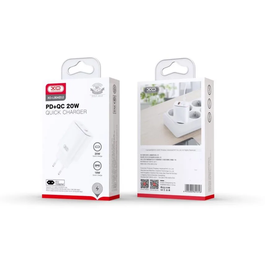 Сетевое зарядное устройство XO адаптер Type-C USB 20W белое