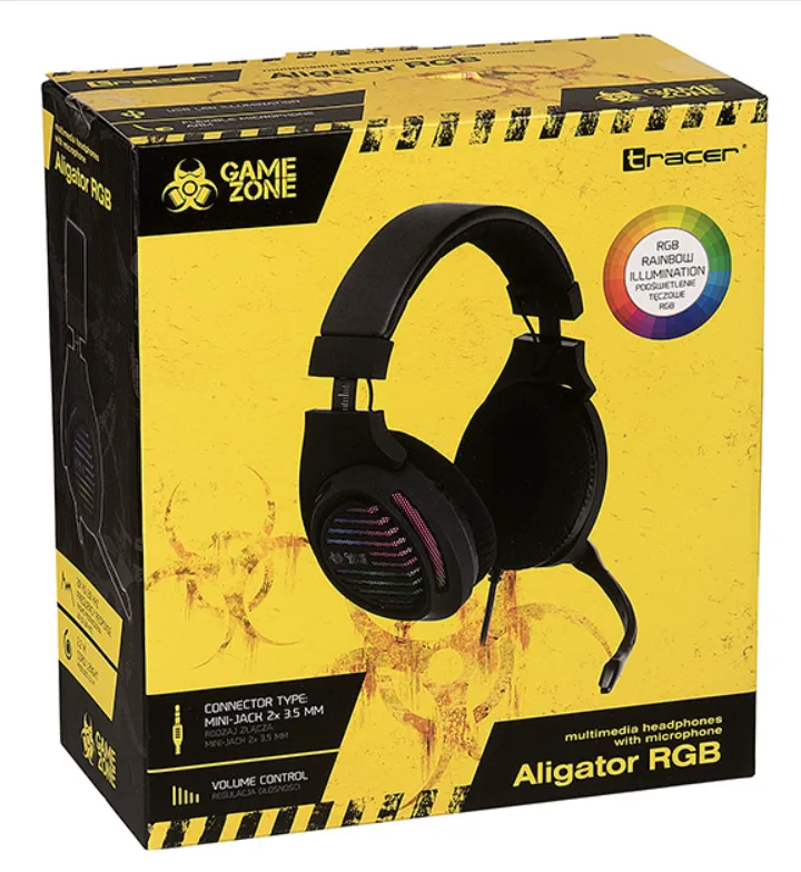 Компьютерная аудиогарнитура Tracer полноразмерные проводные черные с RGB подсветкой 50 мм
