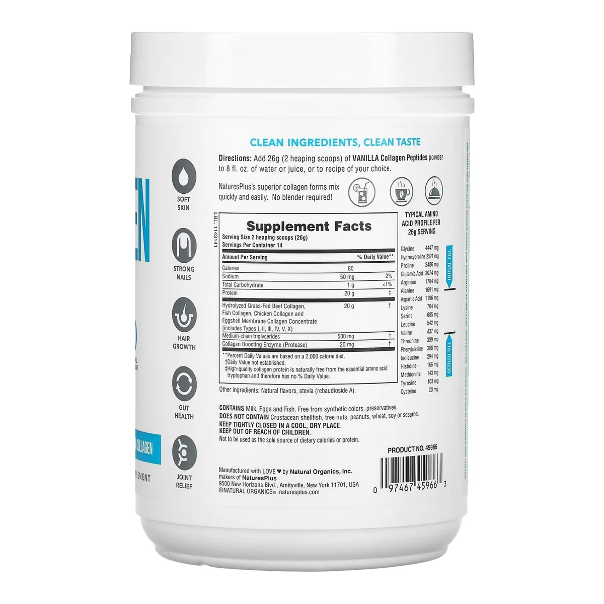 Collagen Peptides Nature's Plus Пептиды коллагена 364 г Ваниль