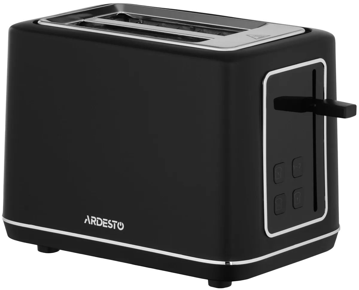 Тостер ARDESTO Elegance 800Вт з LED-дисплеєм, пластиковий корпус, чорний колір.