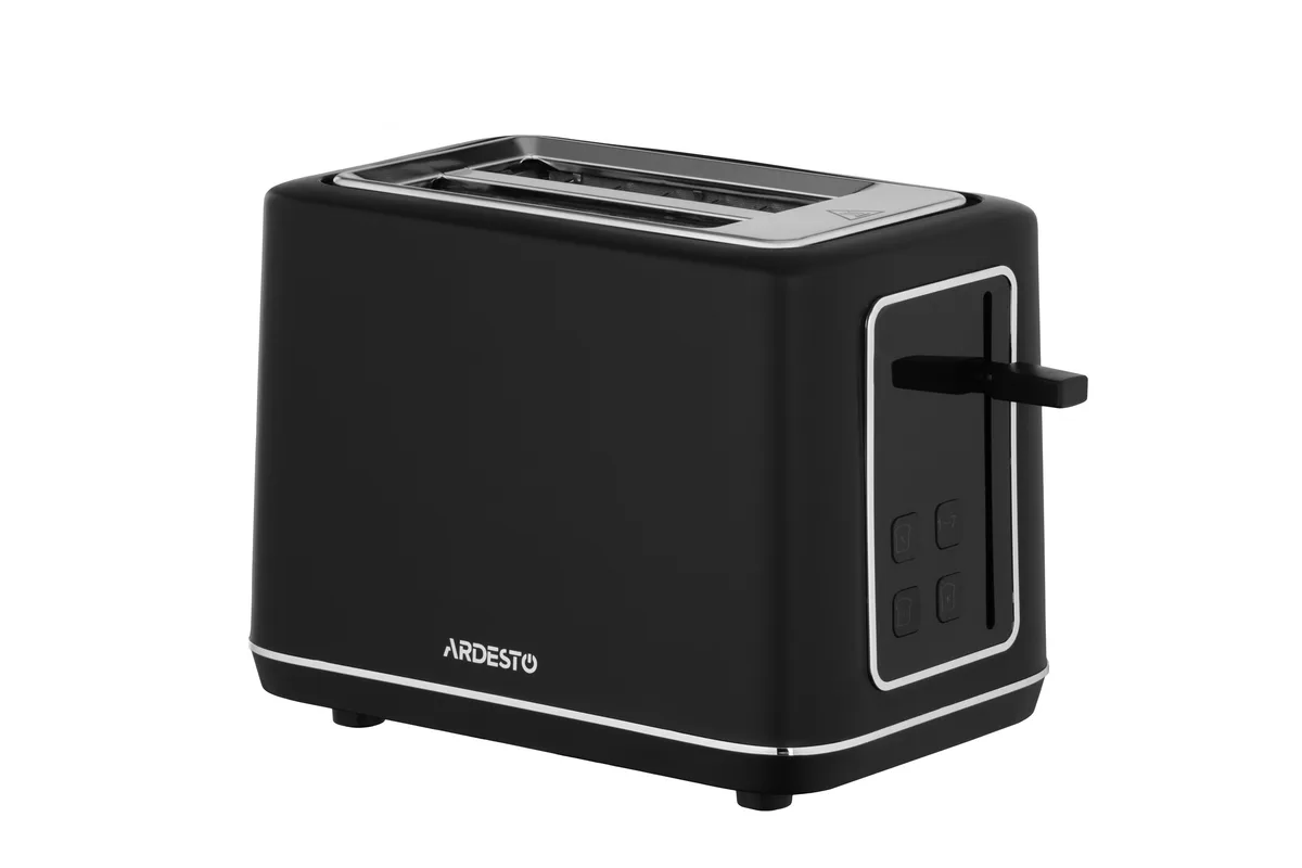 Тостер ARDESTO Elegance 800Вт з LED-дисплеєм, пластиковий корпус, чорний колір.