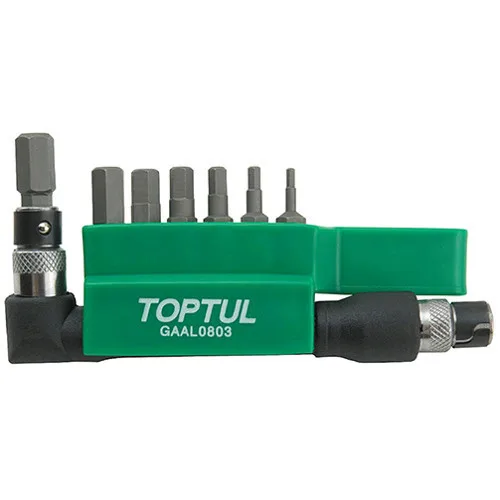 Набір біт 1/4 HEX Toptul 2-8 мм з Г-подібним перехідником сталь чорна 8 од.