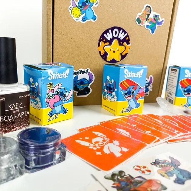 Набір біо-тату Wow Box Стіч для 3 дітей 18 трафаретів блиск-тату переводні тату наклейки