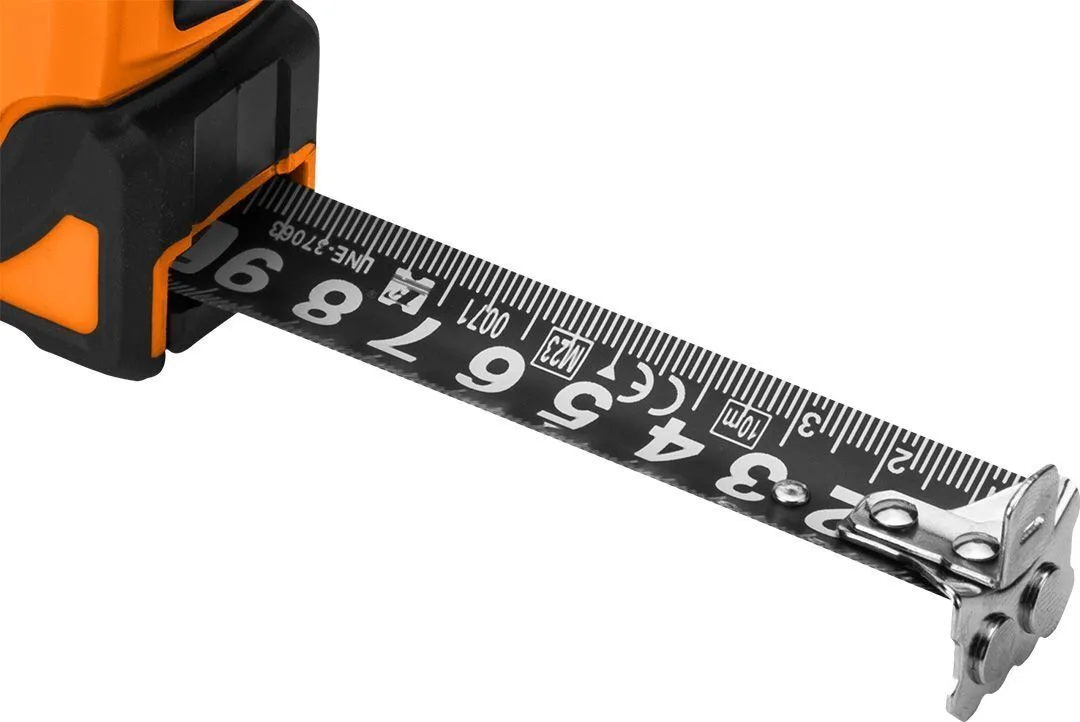 Рулетка Neo Tools Ultra Black, 5м x 25мм, з автоматичним фіксатором та магнітним наконечником.