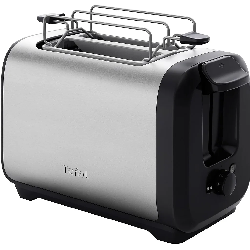 Тостер Tefal Subito 1100Вт з функцією розморожування, щипцями, з нержавіючої сталі, чорного кольору.